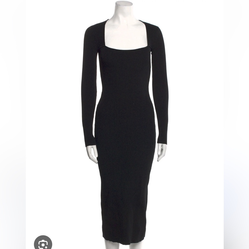 Ganni Black Long Sleeve Square Neck Bodycon Dress